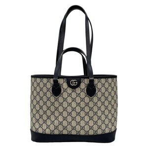 GUCCI Ophidia/GG Supreme 765043 Navy Cream PVC Leather Tote Bag
